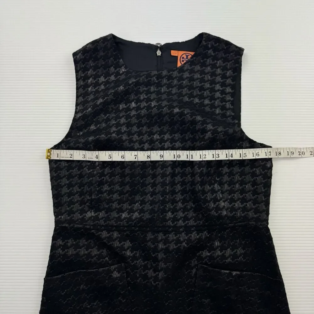 Tory Burch Fletcher Metallic Houndstooth Sheath Dress Size 10 Black Gray